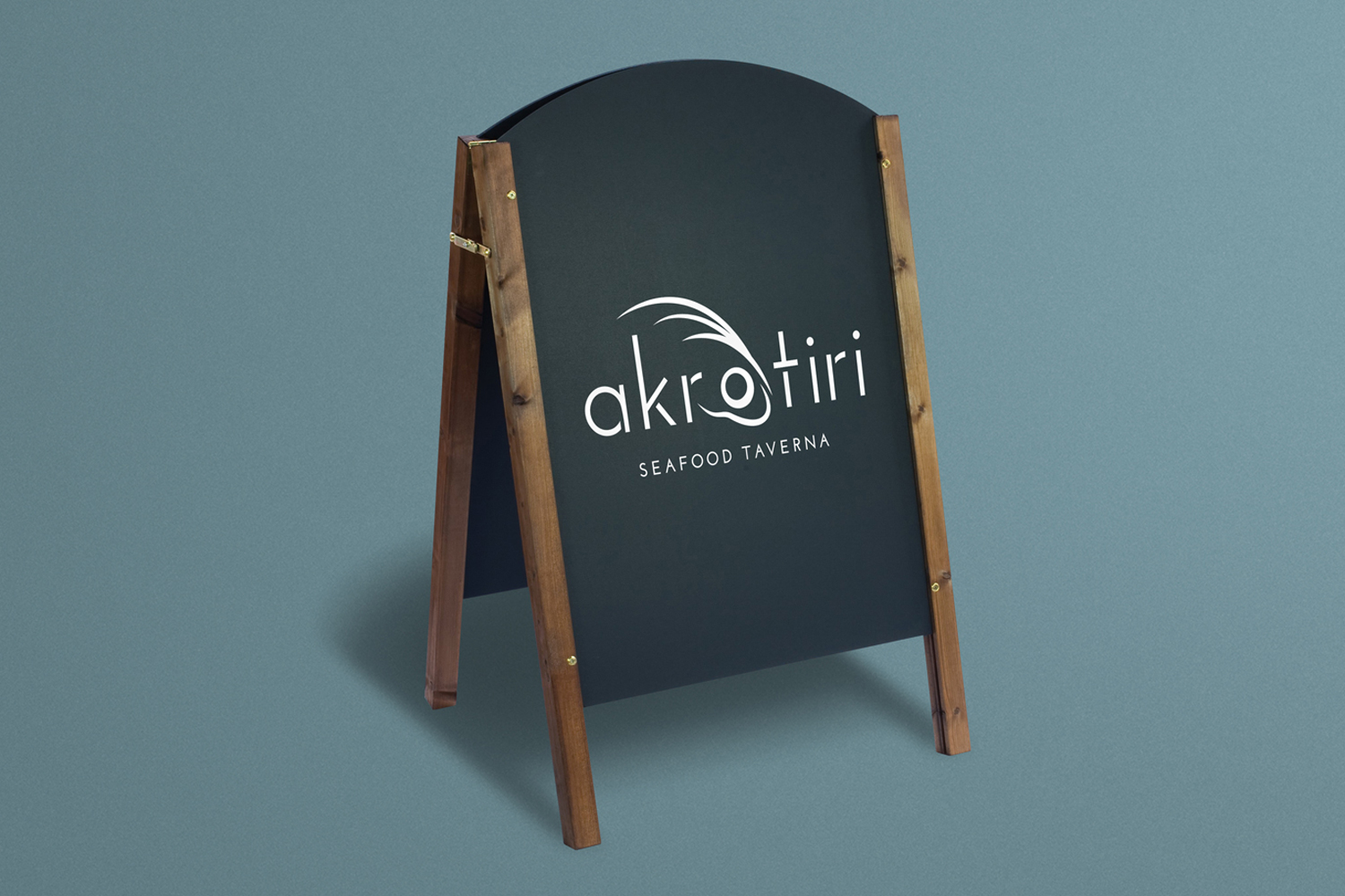 Akrotiri: Seafood Restaurant Logo Design on Chalkboard